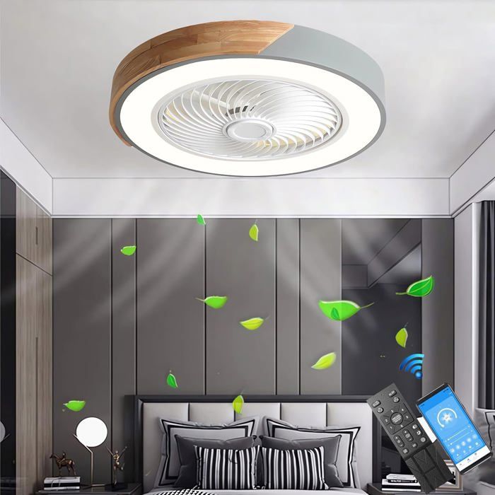 Ventilateur de plafond LED 52cm silencieux télécommande et application lumière réglable pour chambre salon design gris moderne - Omegasback