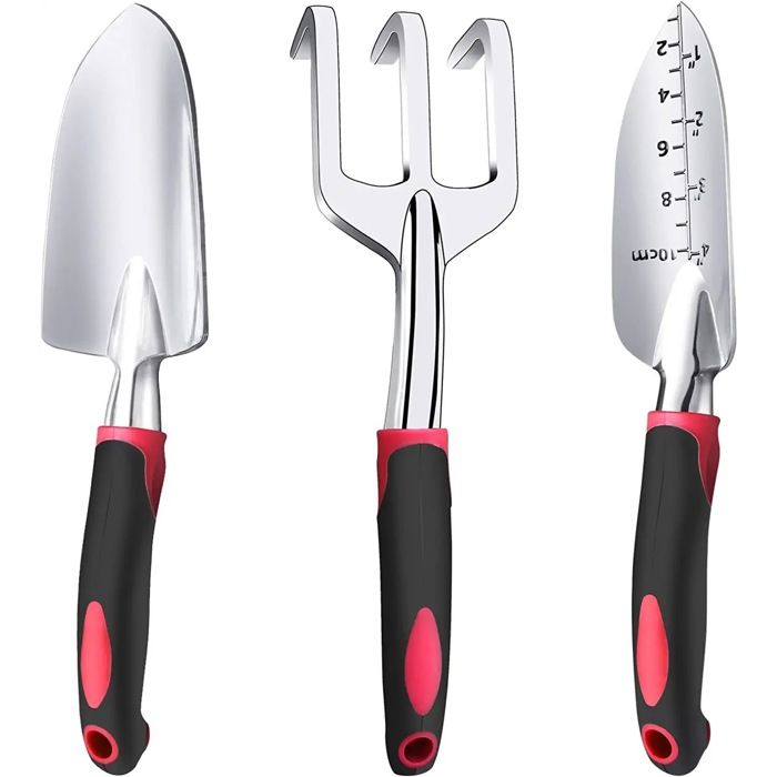 Outils Jardin Léger Alliage Aluminium Kit Outils De Jardinage 3 Pièces - Pelle, Transplantoir, Râteau - Léger En Alliage Aluminium - Pour Balcon Et Petit Jardin Outils Ergonomiques Jardinage