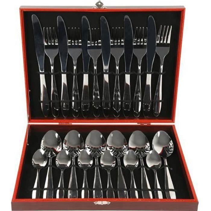 Kit de 24pcs de Vaisselle - - MENAGERE - Couvert acier inox. - Blanc - 24 pièces