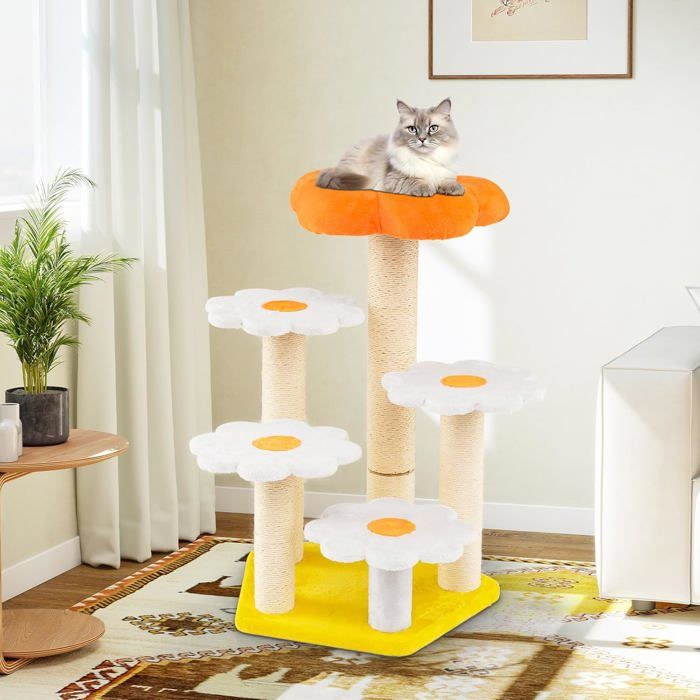 Comparer les prix de Arbre À Chat Multi-Niveaux 90 Cm Fleur Mignon Costway, Perchoir En Peluche Doux, Poteaux À Gratter En Sisal, Plateformes De Saut