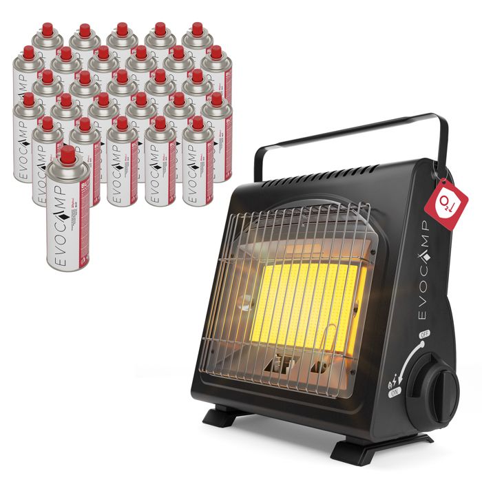Chauffage Gaz Portable EVOCAMP 1.7kW Céramique + 4 Cartouches - Intérieur Extérieur