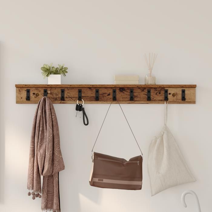 ESTINK® Porte-manteau mural - Style moderne - Bois ancien 100 x 10.5 x 10.5 cm @2244@