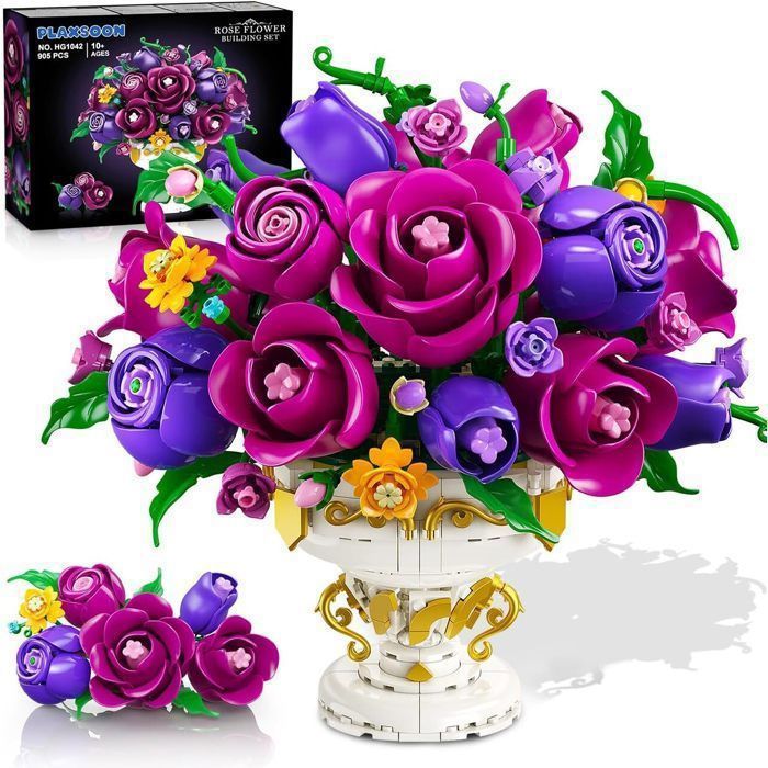 PLAXSOON Kit de Construction Fleurs et Roses 905 Pièces Collection Botanique Bonsaï Décoration Cadeau Adulte