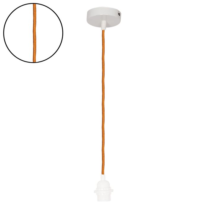 Suspension avec douille blanche et câble tissé Orange 110 cm Suspension avec douille blanche et câble tissé Orange 110 cm