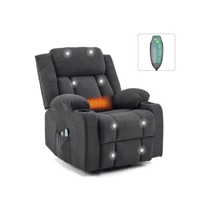 Fauteuil releveur Fauteuil de Relaxation électrique massant inclinable et Chauffage 74x88x103 cm Noir