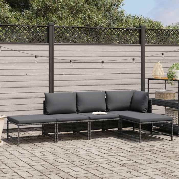 @FRENCH Salon de jardin dextérieur - TOP VENTES - Canapé modulable 5 pcs avec coussins Gris Résine tressée 5844484