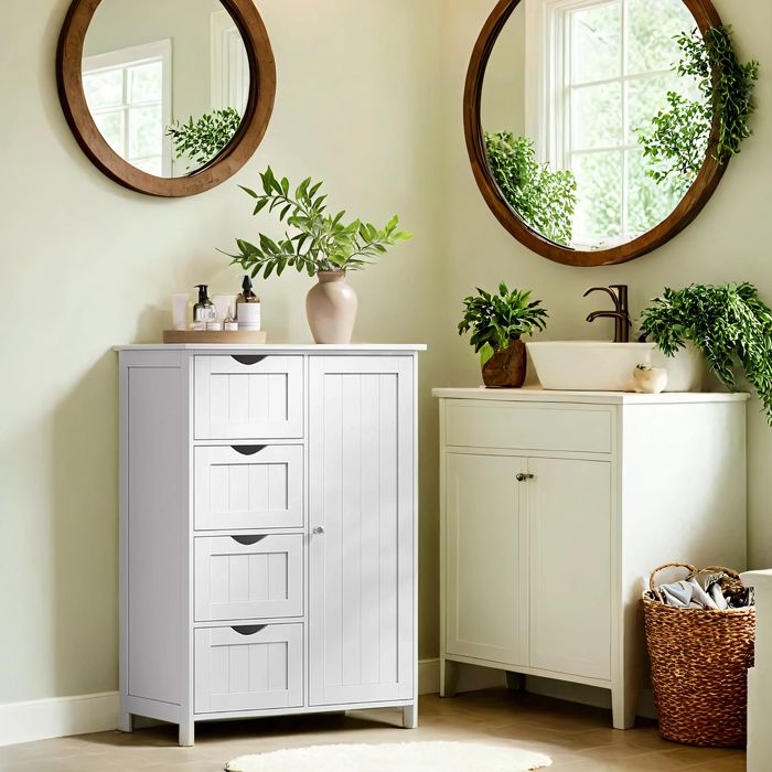 Meuble salle de bain - MDF - 4 tiroirs - Étagère réglable - 35x65x90 cm - Noir