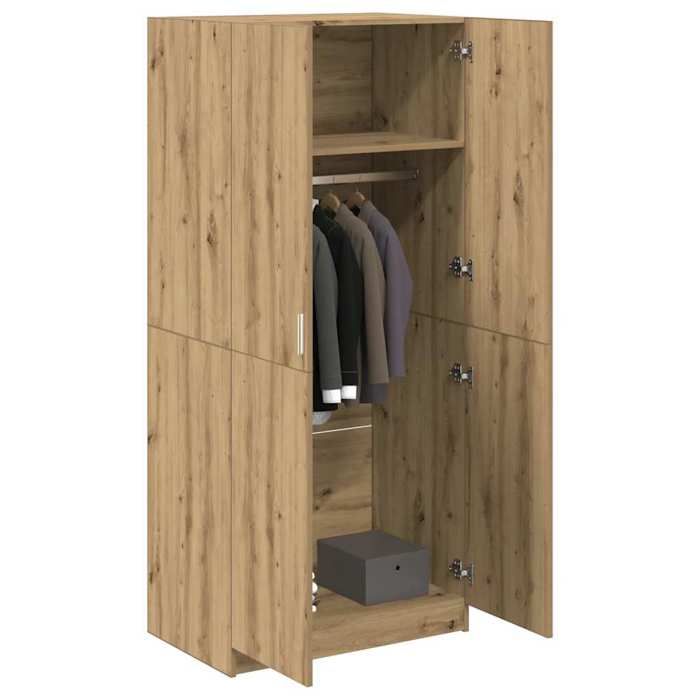 Garde-robe en bois dingénierie - vidaXL - 80x52x180 cm - Chêne artisanal - Barre de penderie - 2 portes