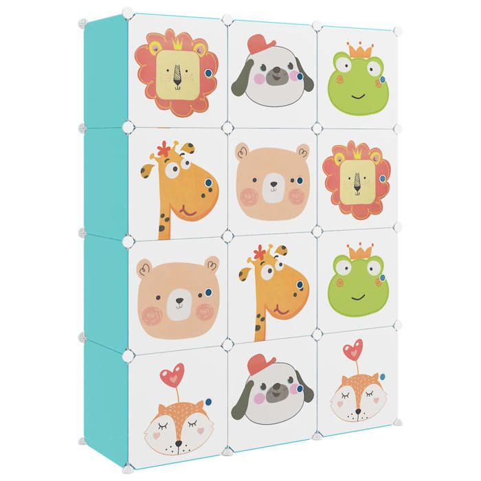 “Winter SaleTOP Meuble à chaussures Vert - Armoire de rangement pour enfants avec 12 cubes Vert PP PRO62203