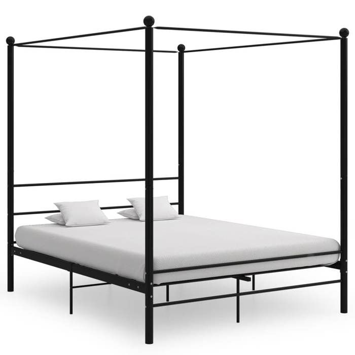 Lit à baldaquin en métal - UU - 160x200 cm - Noir - Métal enduit de poudre - 208x166x201 cm - Espace de rangement