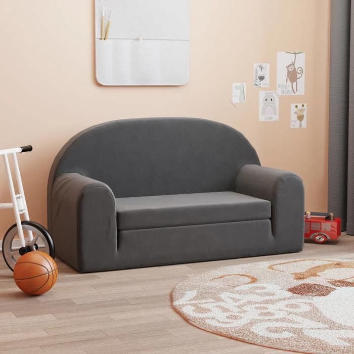 Canapé-lit pour enfants - vidaXL - 2 places - Anthracite - Peluche douce - Housse amovible - 84x(34-90)x45 cm