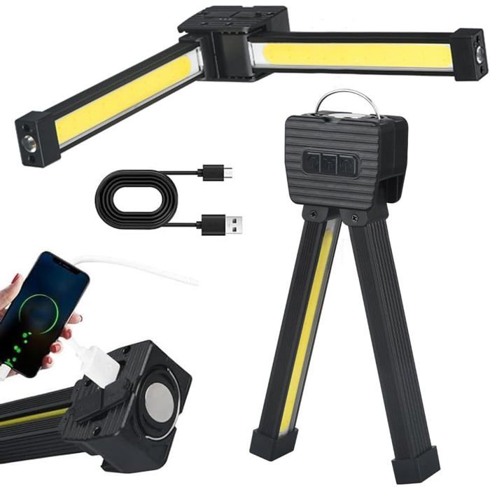 Lampe magnétique portable - ESTAMPILLE - Pliable à 180° - 7 niveaux de luminosité - Base magnétique - Étanche