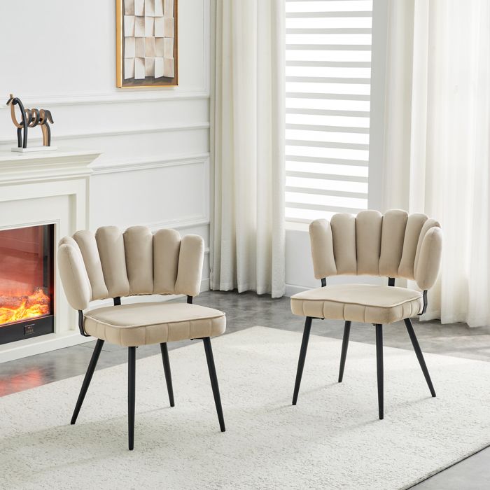 Set de 2 chaises à manger européennes avec fauteuil à dos et velvet. Hellorbeiger (beige clair) velvet structuré + pieds en métal no