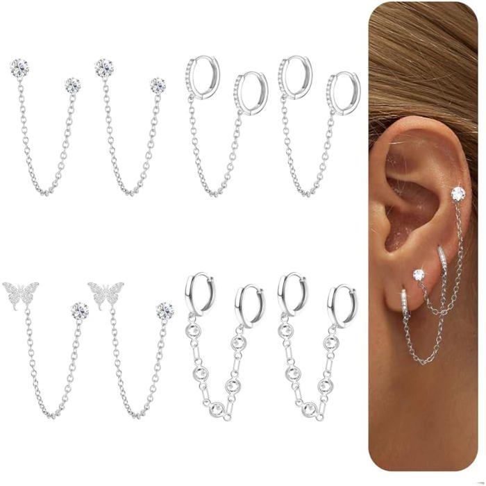 4 Paires Boucles DOreilles Femmes Plaquée Or 14K Boucle DOreille Pendantes Acier Inoxydable Piercing Oreille Dangle Chaîne[PP107]