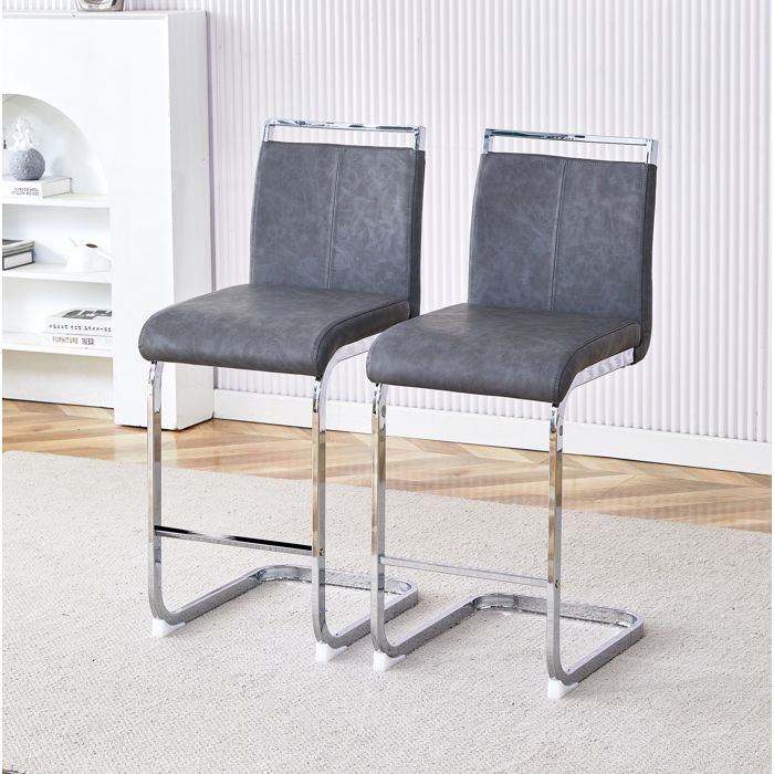 Tabouret de bar lot de 2 gris style scandinave PU métal avec repose-pieds hauteur 96 5 cm pour cuisine et salle à manger ORVRYN