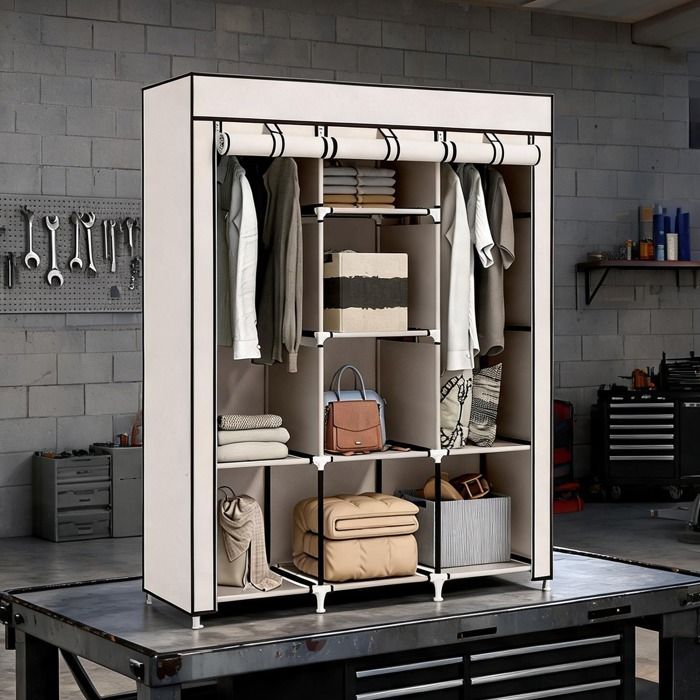 49.2 x 16.9 x 64 in and Crème Acier Wardrobe with Armoire penderie 125 x 43 x 162 - Crème Acier 125 x 43 x 162.5 cm Ref LG102Q