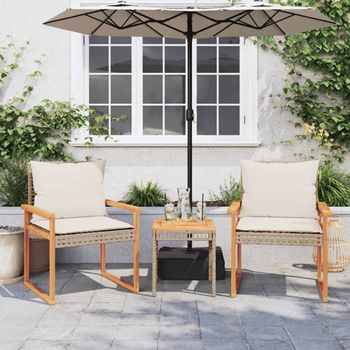 Elégance-Chic Ensemble de bistro et coussins mélange acacia - 3 pcs - beige - rotin - 38 x 38 x 42 cm - MEUBLE Terrasse & Bistrot_0