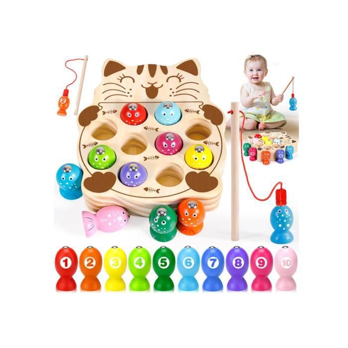 Jeu de Peche Magnetique Jeuxs Enfants 2-5 Ans Jeux Jouets en Bois Jeu de pêche Magnetique Enfant Cadeau Garçon Fille Jeux Enfants
