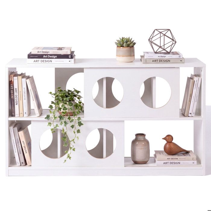 Koioplie Étagère horizontale blanche à 2 niveaux – Bibliothèque basse et large style cubby pour salon chambre denfant ou bureau