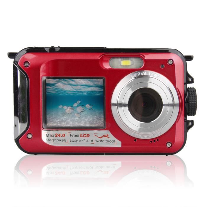 Appareil Photo Etanche Caméra étanche pour la plongée en apnée FHD 2.7K 48MP Selfie Caméra étanche à Double écran 