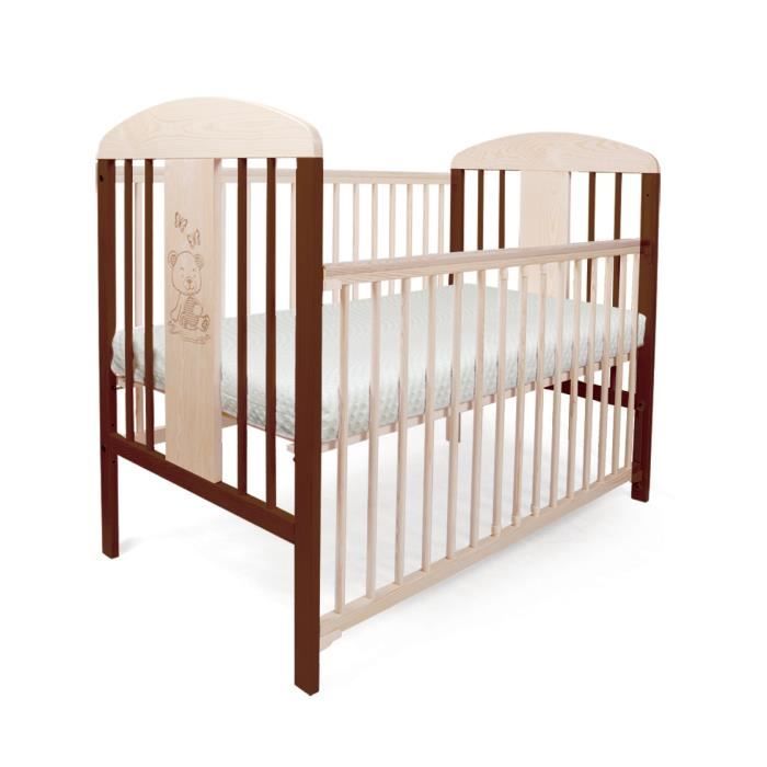 Lit Pour Bebe A Barreaux Tomi Ourson Barriere Coulissante Avec Matelas Et Drap Blanc Translucide Brun Cdiscount Puericulture Eveil Bebe
