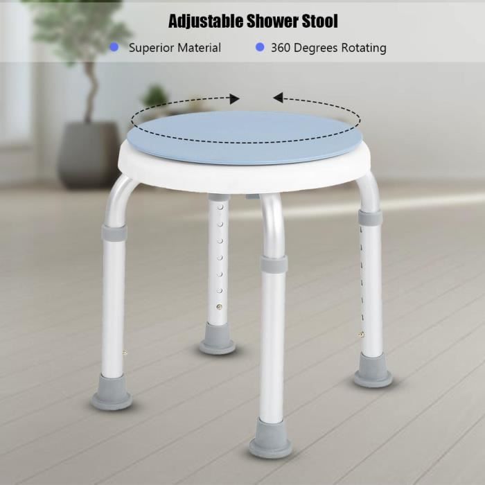 Tabouret de douche en alliage de douche rond hauteur réglable - Gris - Métal