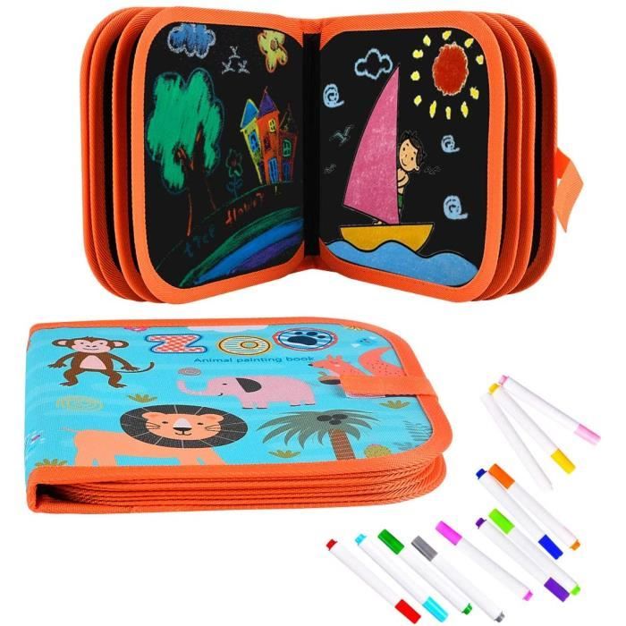 Livre De Coloriage Effaçable Pour Enfants - Avec 12 Crayons, Réutilisable, Portable, Pour Voyages, âge 2-6 Ans