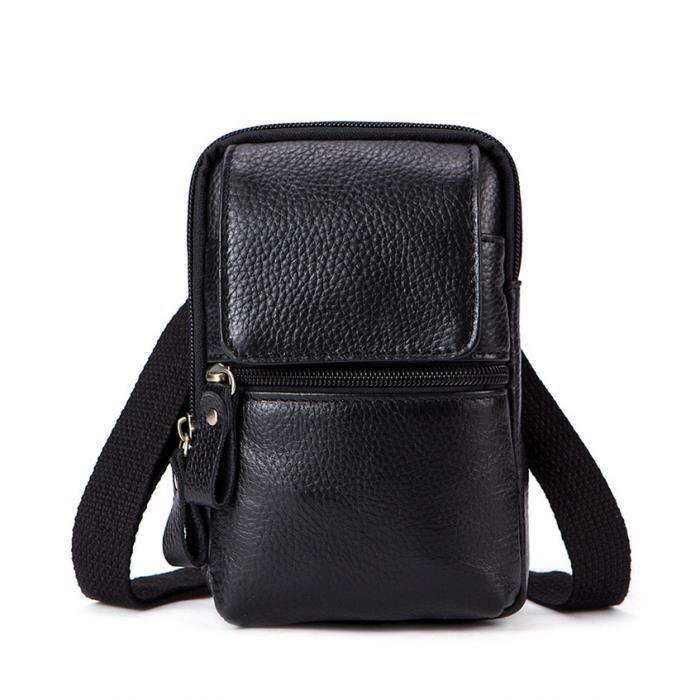 Noir Sacoche Homme Cuir sac à bandoulière Besace Hommes Messenger En