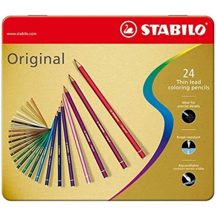 Crayon de couleur Boite métal de 24 crayons de couleur à mine fine STABILO Original Coloris assortis 