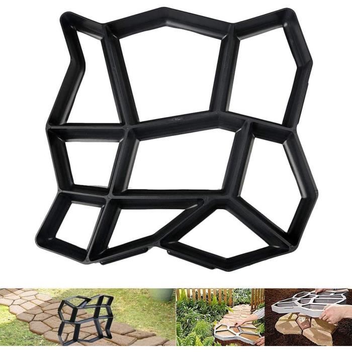Moule à Béton Chemin De Jardin Réutilisable - 45x40x4 Cm - Pour Créer Dalles Soi-même - Plastique Robuste Noir