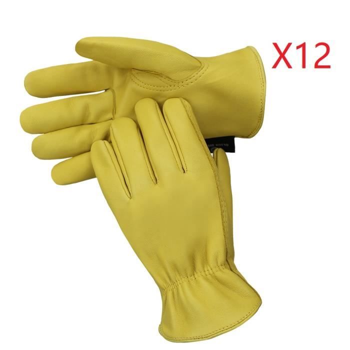 12 paires de gants - Gants de travail extensibles en cuir de mouton pour hommes, Gants de travail pour bricol