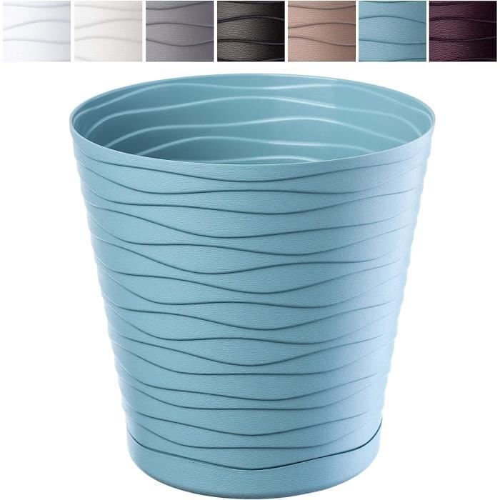 DIKEL Pot De Fleurs 25 Cm Aspect Rotin Avec Soucoupe - Blanc - Résistant Intérieur Extérieur