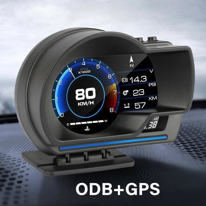 Anglais - V60-Affichage tête haute automatique, OBD2 + GPS, Jauge HUD de voiture intelligente, Alarme de sécu