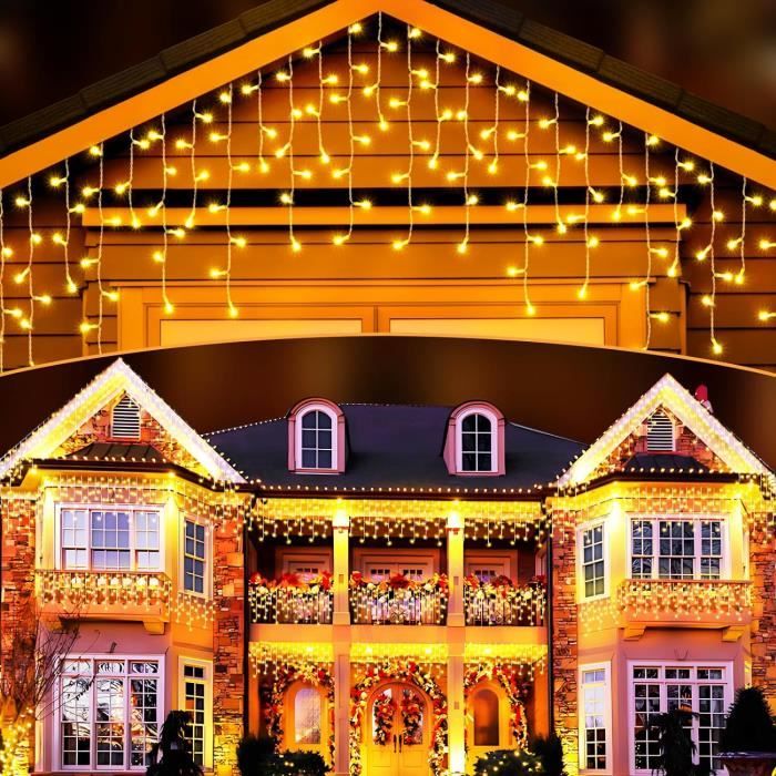 fobaston Rideau Lumineux LED blanc chaud 10m 400 LEDs 8 Mode Guirlande  Lumineuse extérieur et intérieur avec prise pour Noël fêtes jardins  mariages