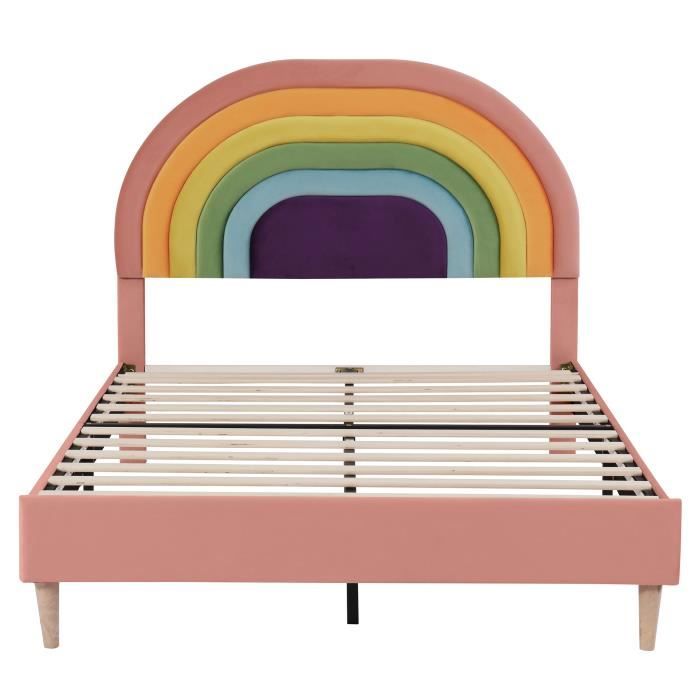 lit capitonné 140x200 cm avec sommier à lattes et tête de lit - rose - structure de lit - contemporain - design