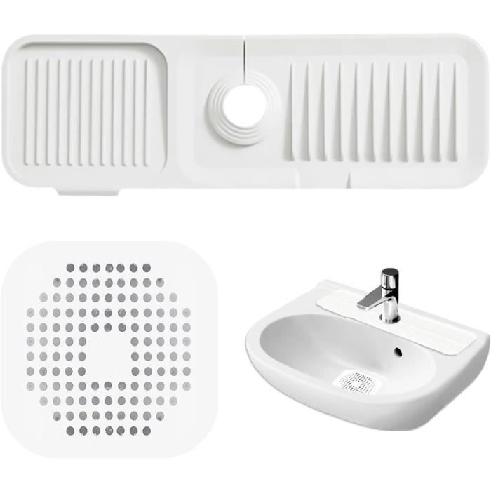 MAXQUU Coussin De Rétention D'Eau Silicone + Couvercle Siphon Sol - Tapis Anti-Éclaboussures Évier Cuisine 45x14cm