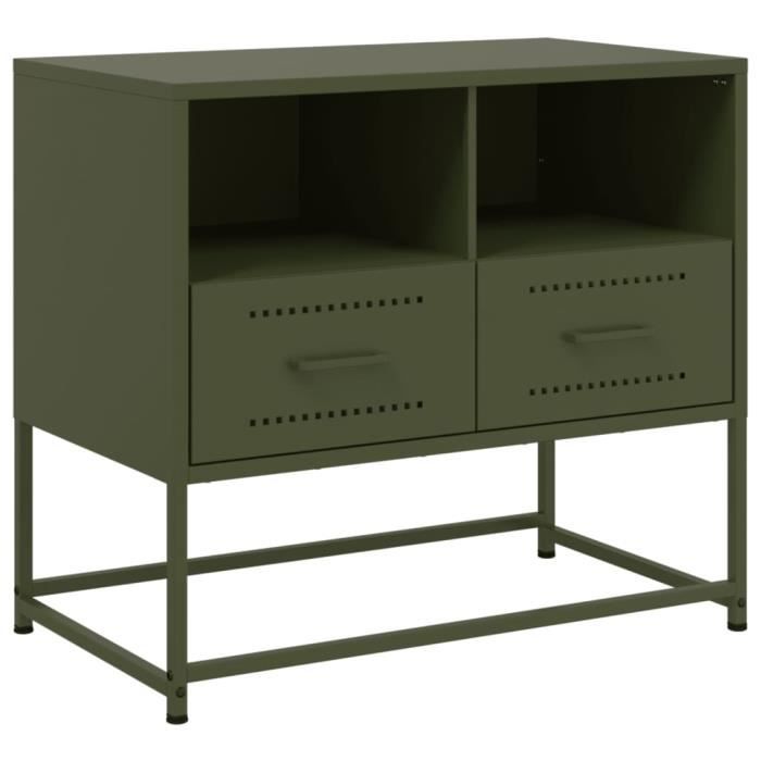 Meuble TV industriel - Vert - 68x39x60 5 cm - 2 compartiments ouverts et 2 tiroirs