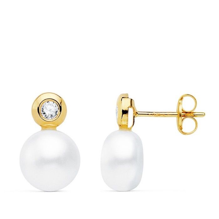 Boucles D'Oreilles Or Jaune 18 Carats 750 Avec Perles De Culture - Occasion