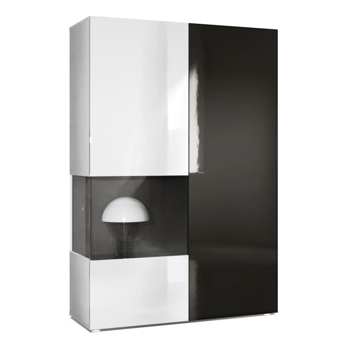 Vitrine Morena V2, Vitrine Sur Pied Avec 2 Portes Et Insert En Verre Corps Blanc Mat Facades Blanc Haute Brillance Cube Noir Mat Avec Eclairage Led Blanc Vitrine Morena V2, Vitrine Sur Pied Avec 2 Portes Et Insert En Verre Corps Blanc Mat Facades Blanc Haute Brillance Cube Noir Mat Avec Eclairage Led Blanc