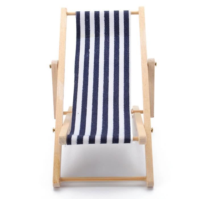 1 12 Miniature Chaise Longue Rayure Plage Pliable Blue Meuble De