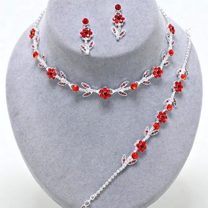 Parure De Bijoux 3 Pièces - Cristal Rouge & Strass, Métal Doré Sans Nickel - Neuf Avec étiquette