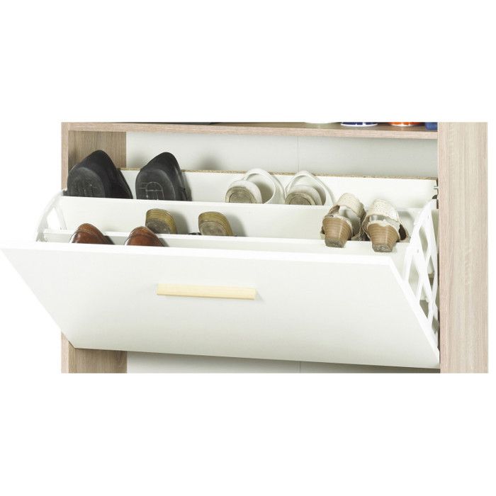 Meuble A Chaussures Chene Abattants Blancs Vintage Coloris Rideau Rideau Chene Achat Vente Meuble A