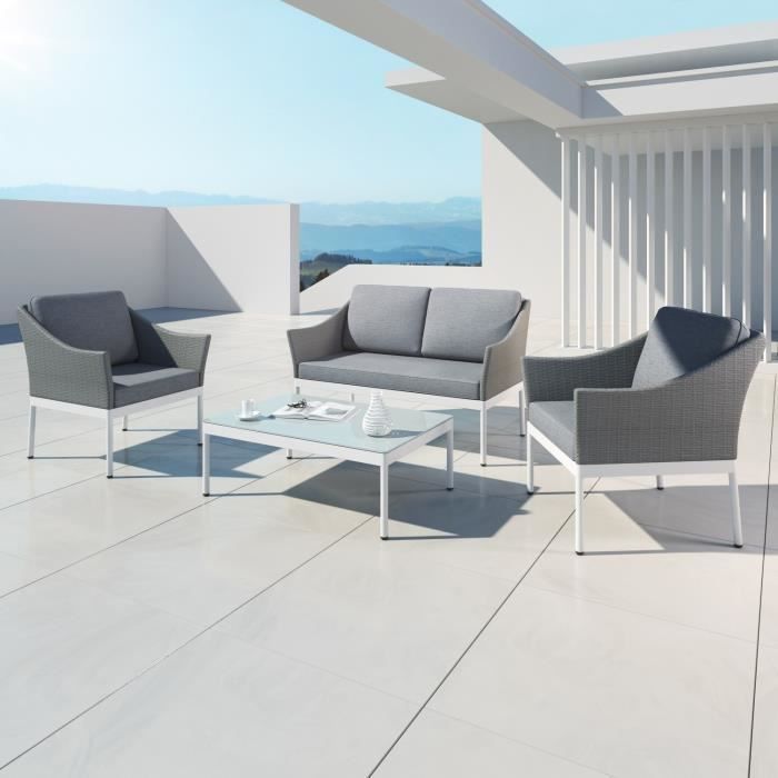 Helga Ensemble Salon De Jardin 4 Places Aluminium Et Resine