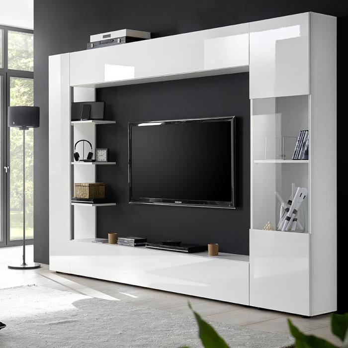 Meuble Tv Mural Blanc Laque Design Fino Blanc L 257 X P 30 X H 187 Cm Achat Vente Meuble Tv Meuble Tv Mural Blanc Laque Cdiscount
