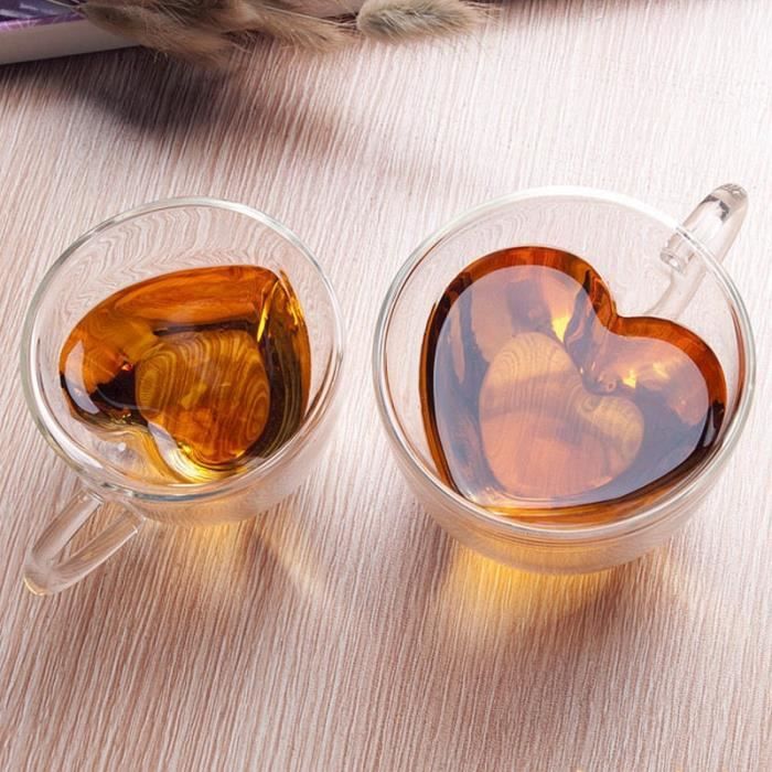 250ml)Tasse en verre en forme de cœur, Double paroi, pour café, thé, lait,  jus de citron, isolée, résistante à la chaleur, cadeau p - Cdiscount Maison