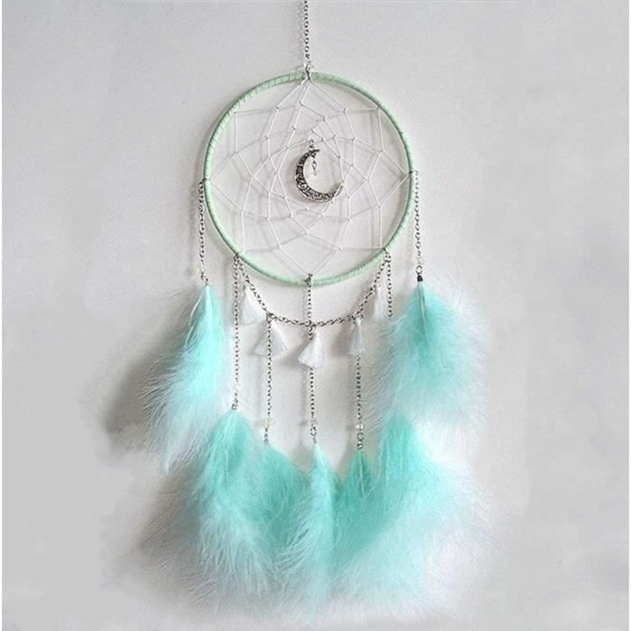 Attrape-rêves Avec Plumes Fait Main - Décoration Murale Lune, Rose Et Gris, 16 Cm De Diamètre, Pour Chambre Enfant - 6