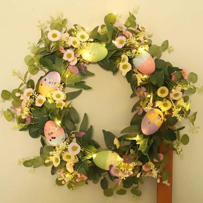 Couronne De Pâques, Œufs Colorés & Fleurs, Plastique, Pas D