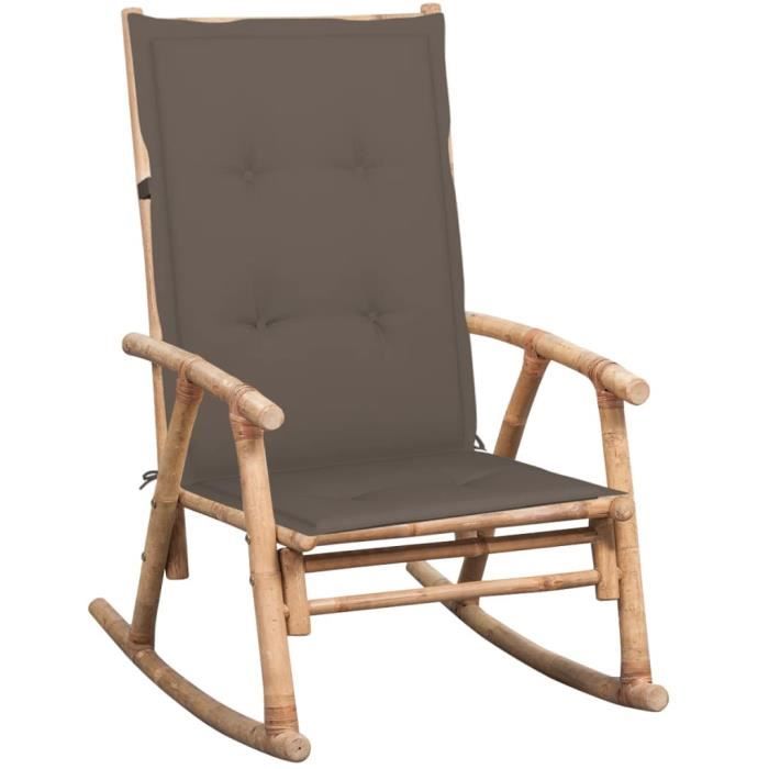 fauteuil à bascule en bambou - jill - naturel - gris - coussin imperméable inclus