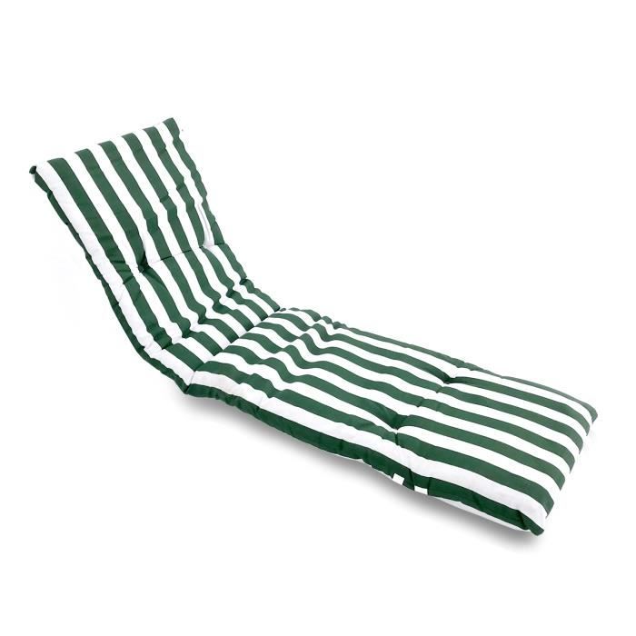 Coussin de chaise longue - Vert - 180x55x6cm - Rayures - Polyester doux - Pour jardin et extérieur