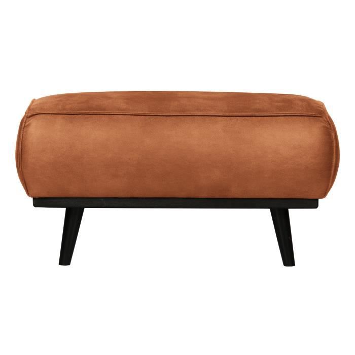 360Home Fauteuil vintage en cuir véritable beige pouf